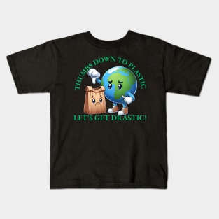 Thumbs down to plastic earth day 2024 Kids T-Shirt